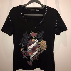 John Galliano Unisex Black V-neck Tee Size M